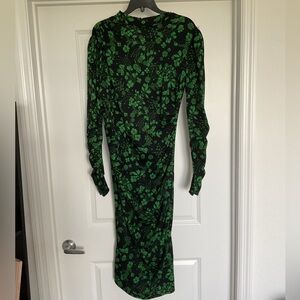 Who What Wear Emerald Green Floral Long Sleeve Dress